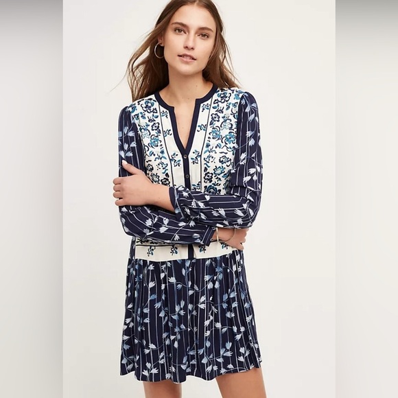 Tiny Dresses & Skirts - Anthropologie Tiny Floral Navy & White Midi Dress with Embroidered Bodice Boho